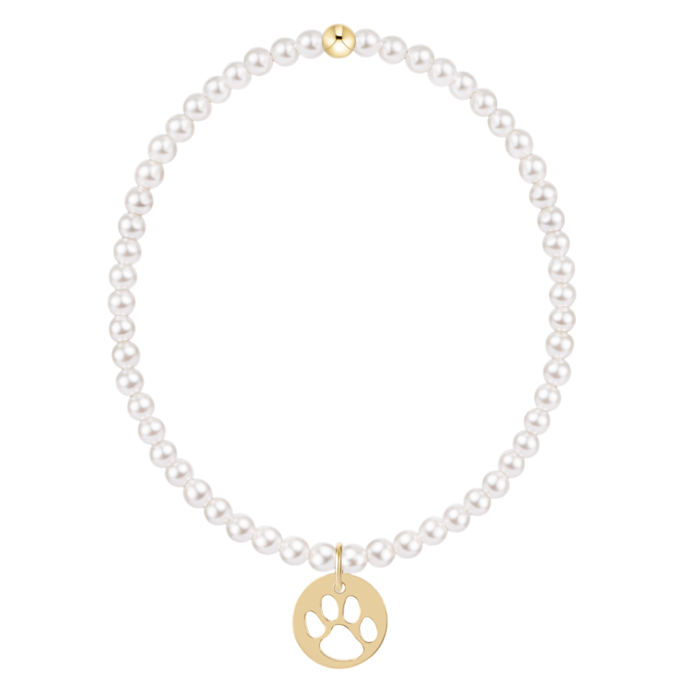 egirl Classic Pearl 3mm Bracelet - Paw Print Gold Disc